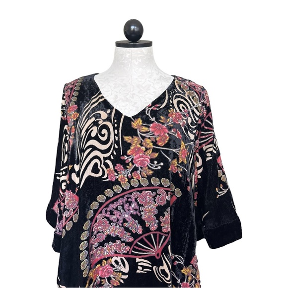 Ulla Popken Burnout Velvet Dress Floral & Fans Print Fits 18/20 - Picture 4 of 16